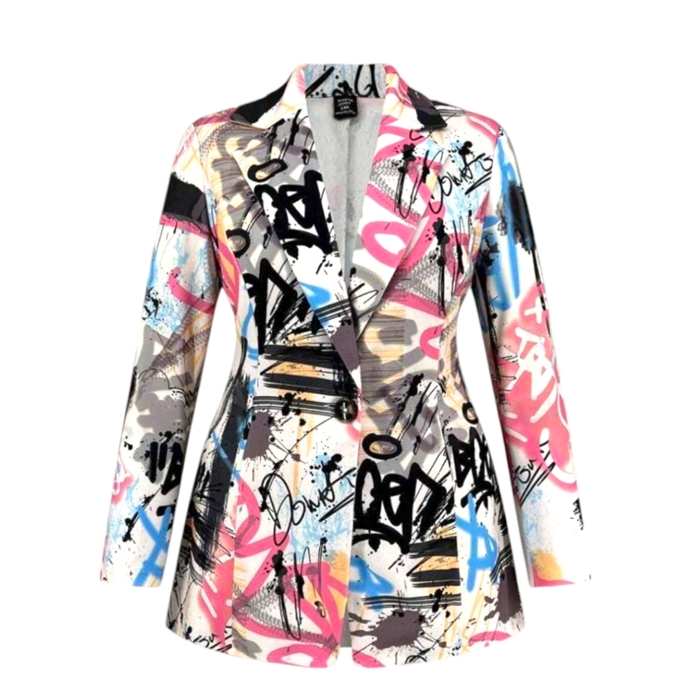 SHEIN Essnce Graffiti Lapel Blazer - Large Fit- Runs 1 size up - Labeled 1xl